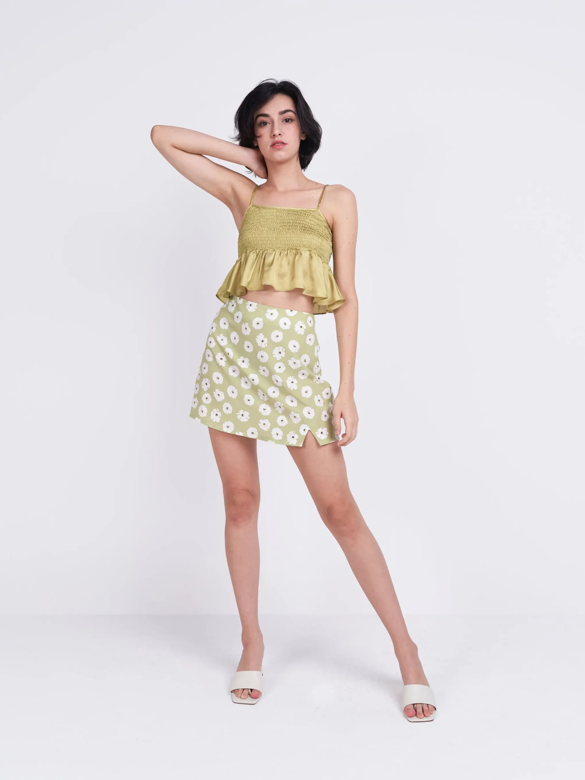 Glamorous Glamorous Care: Our Sustainable Collection|Mini Skirts|Care Olive Green Flower Mini Skirt -