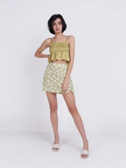 Glamorous Glamorous Care: Our Sustainable Collection|Mini Skirts|Care Olive Green Flower Mini Skirt -
