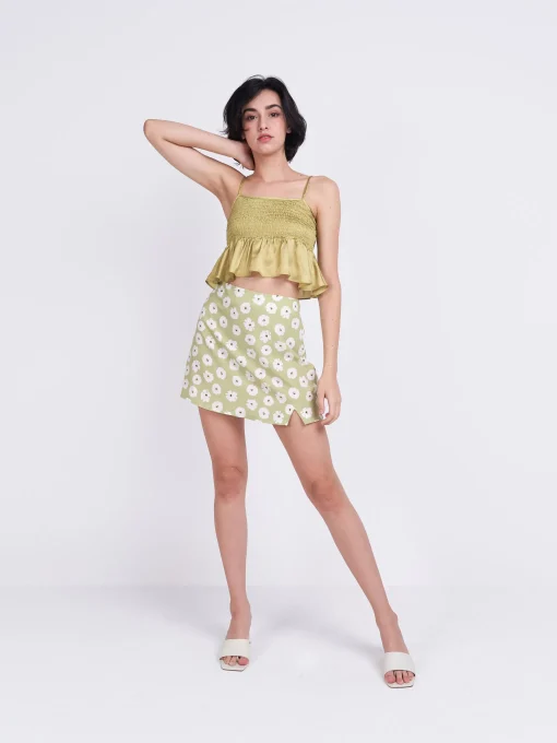 Glamorous Glamorous Care: Our Sustainable Collection|Care Olive Green Frill Ruched Top -