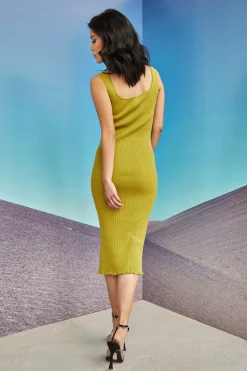 Glamorous Glamorous Care: Our Sustainable Collection|Knitted Dresses|Care Olive Knit Square Neck Midi Dress -