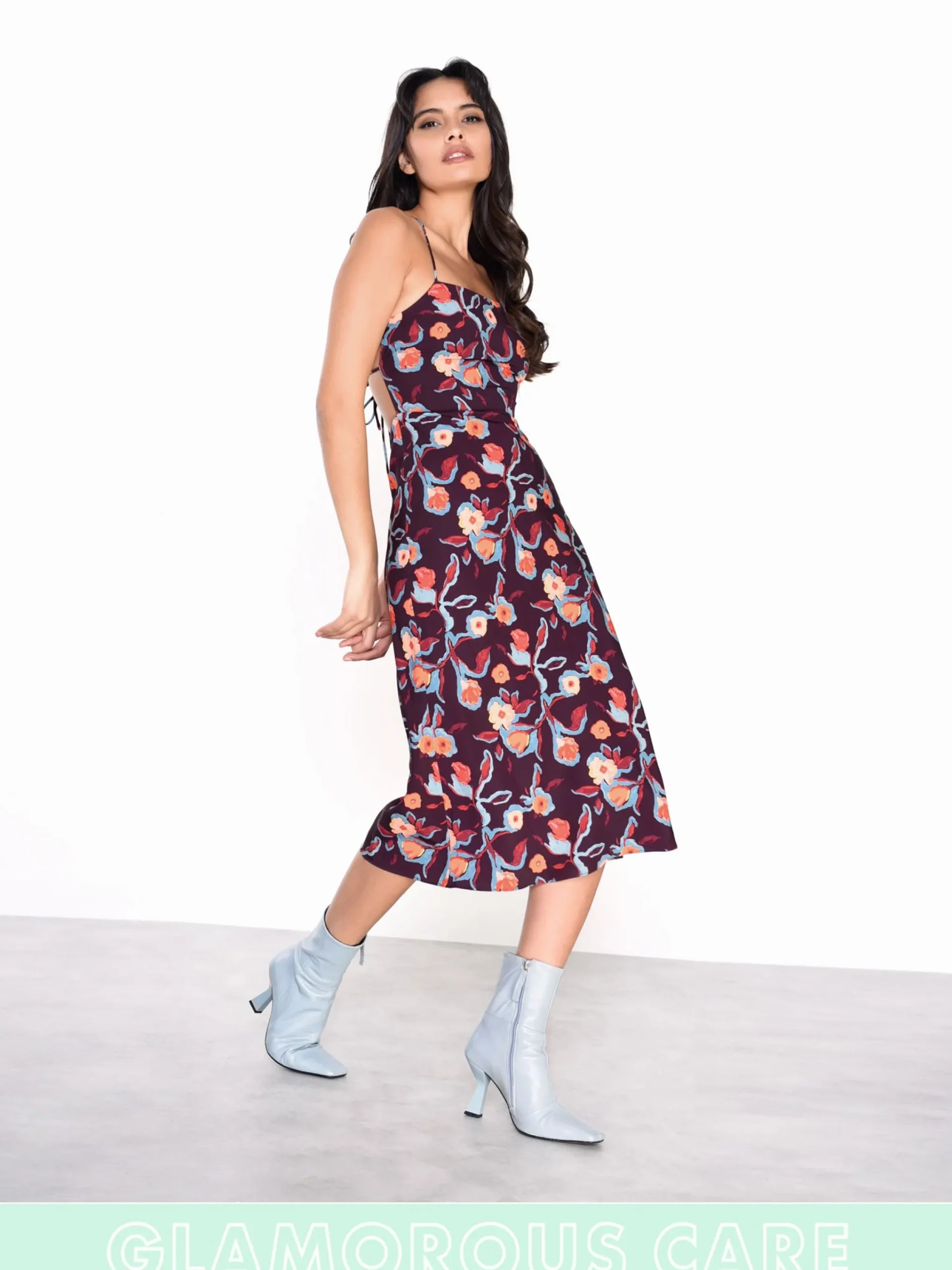Glamorous Day Dresses|Glamorous Care: Our Sustainable Collection|Care Plum Abstract Floral strappy Tie Back Midi Dress -
