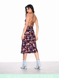 Glamorous Day Dresses|Glamorous Care: Our Sustainable Collection|Care Plum Abstract Floral strappy Tie Back Midi Dress -