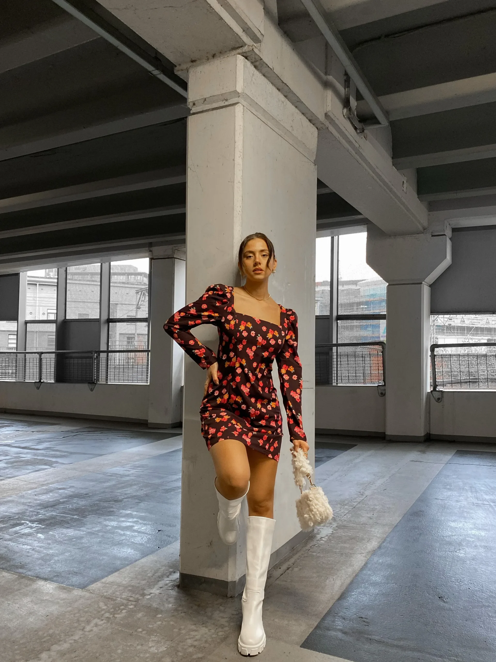 Glamorous Day Dresses|Glamorous Care: Our Sustainable Collection|Care Plum Watercolour Floral Square Neck Long Sleeve Mini Dr -