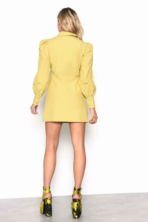 Glamorous Chic Escapes|Mini Dresses|Citron Puff Sleeve Mini Shirt Dress -