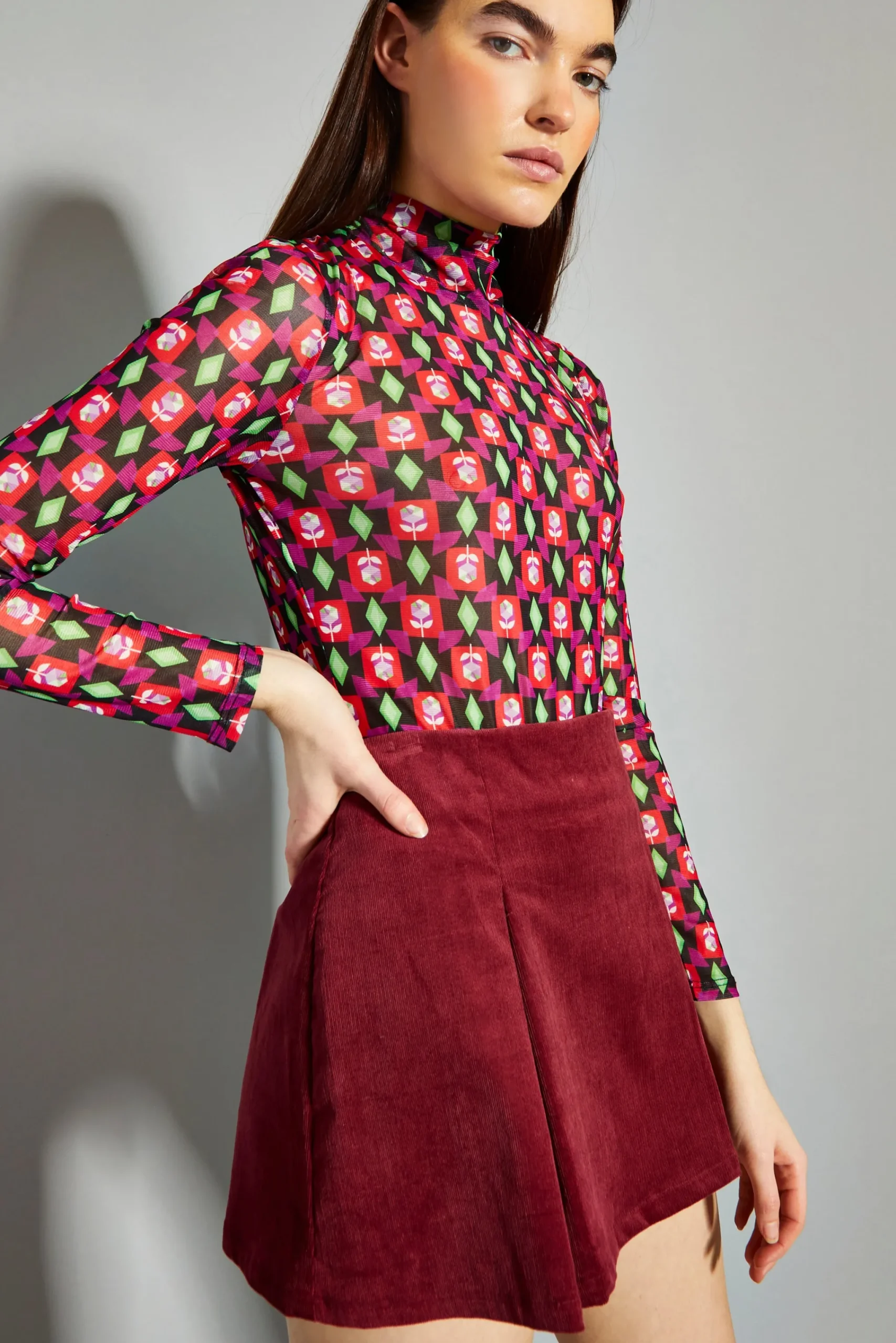 Glamorous Mini Skirts|Claret Corduroy Mini Skirt -