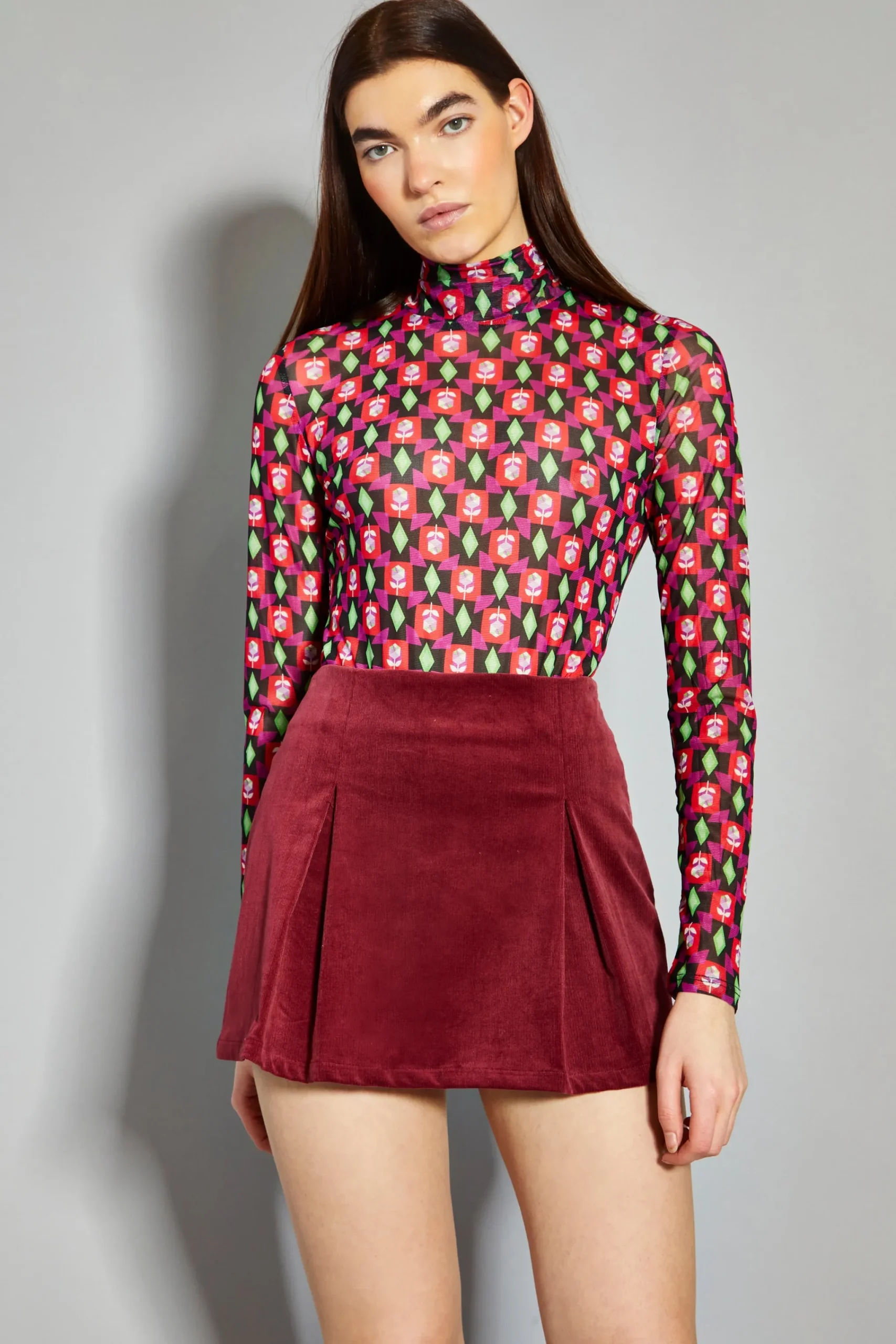 Glamorous Mini Skirts|Claret Corduroy Mini Skirt -