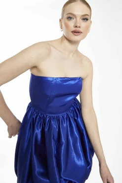 Glamorous Prom|Go To Partywear|Collection Bright Blue Strapless Puff Skirt Mini Dress -