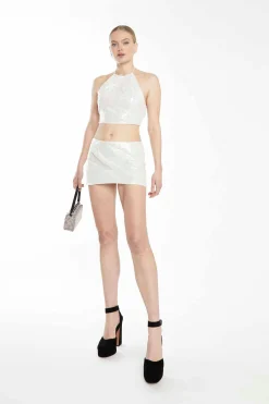 Glamorous Going Out Skirts|Go To Partywear|Collection Silver Sequin Low Waist Mini Skirt -