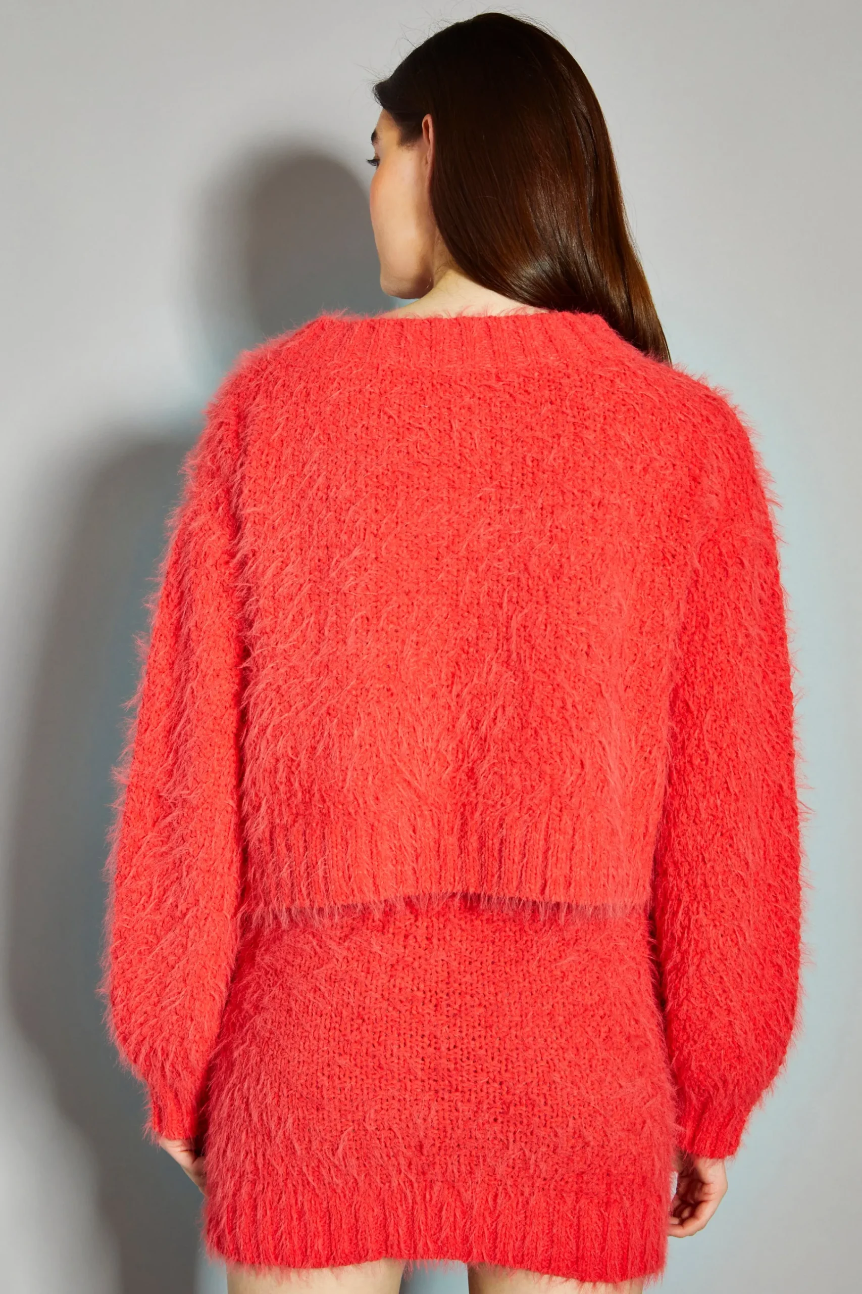 Glamorous Co-ords|Knitted Co-ords|Coral Red Knit Long Sleeve Jumper -