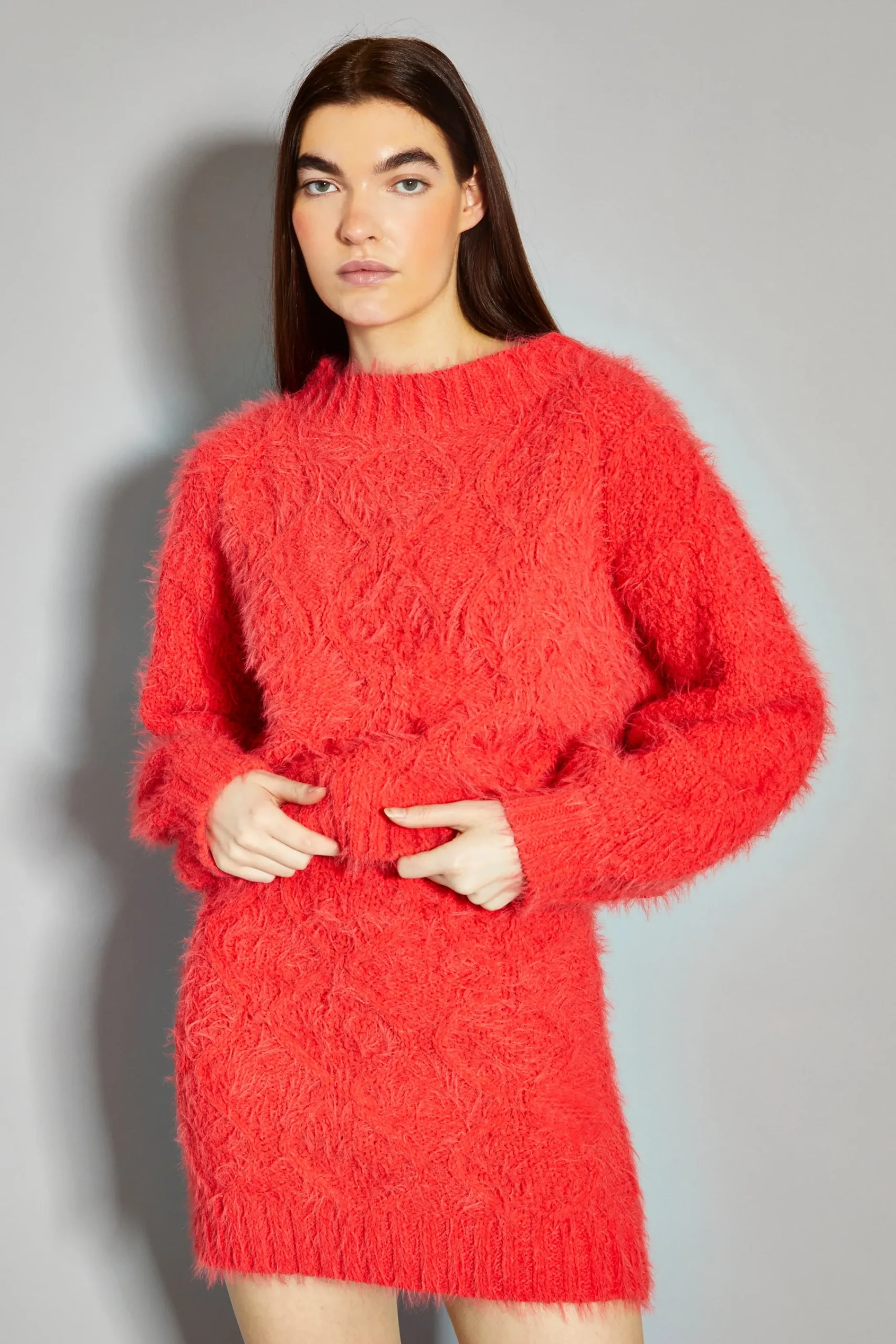 Glamorous Co-ords|Knitted Co-ords|Coral Red Knit Long Sleeve Jumper -