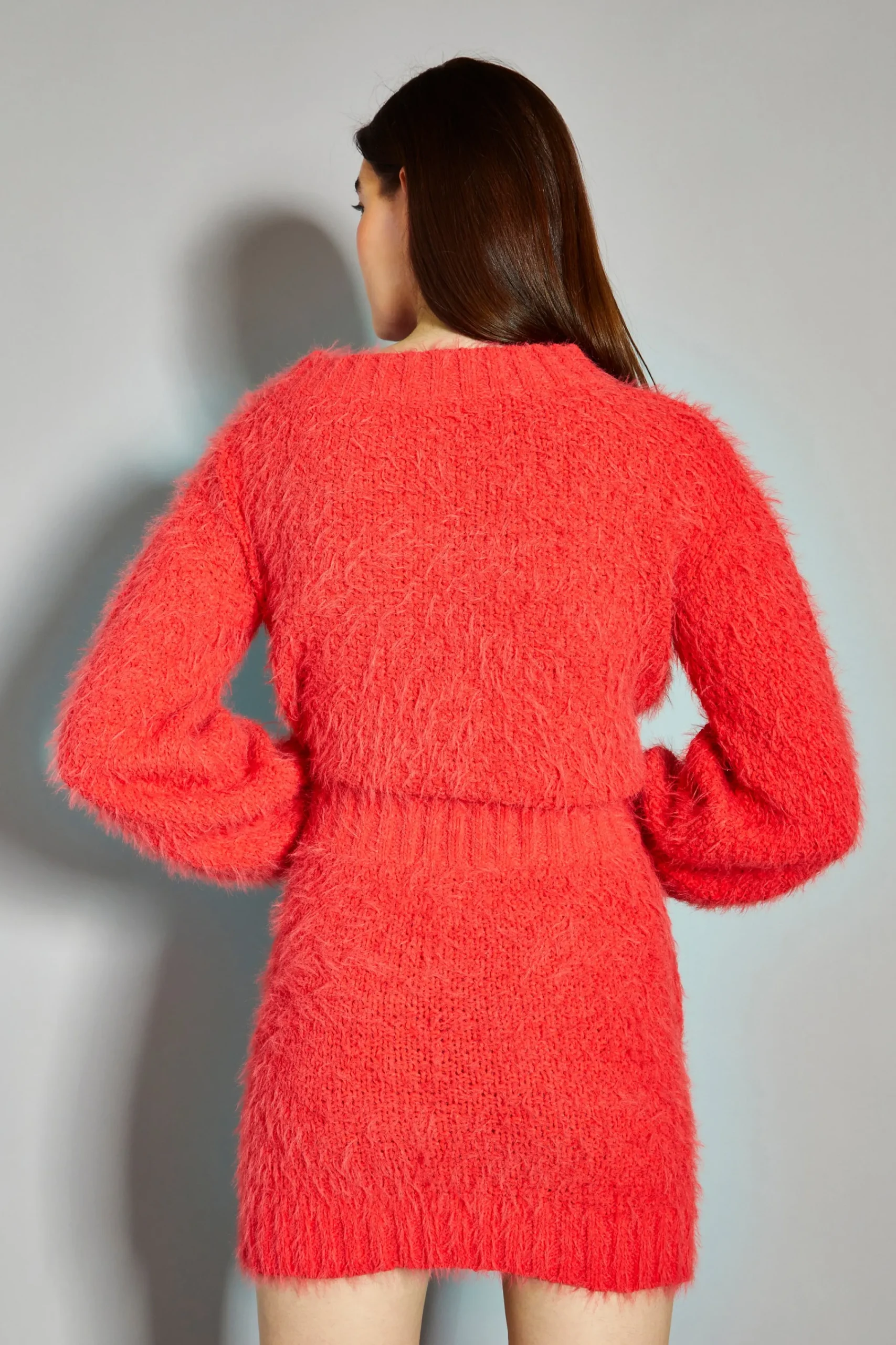 Glamorous Co-ords|Knitted Co-ords|Coral Red Knitted Mini Skirt -