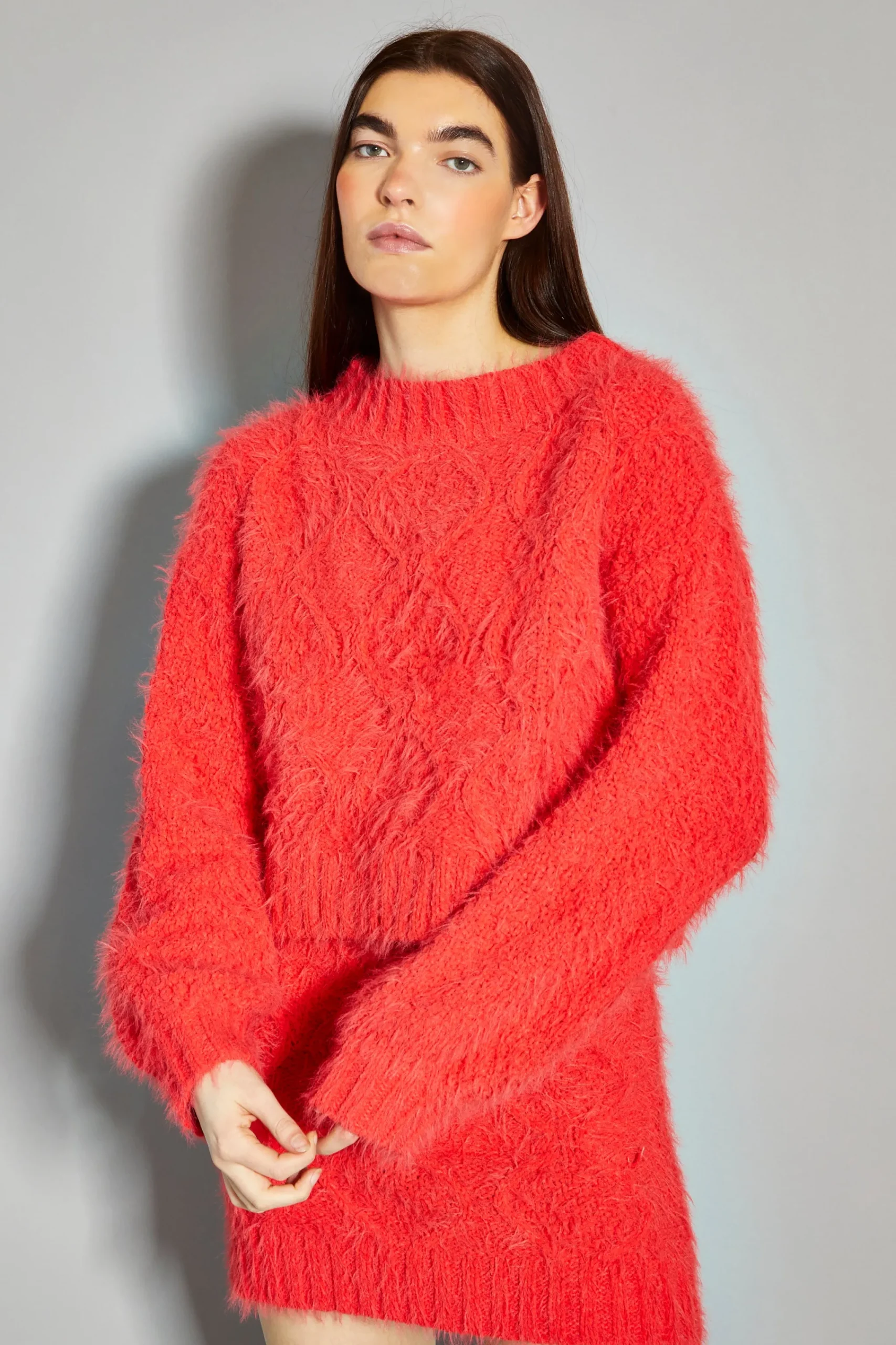 Glamorous Co-ords|Knitted Co-ords|Coral Red Knitted Mini Skirt -