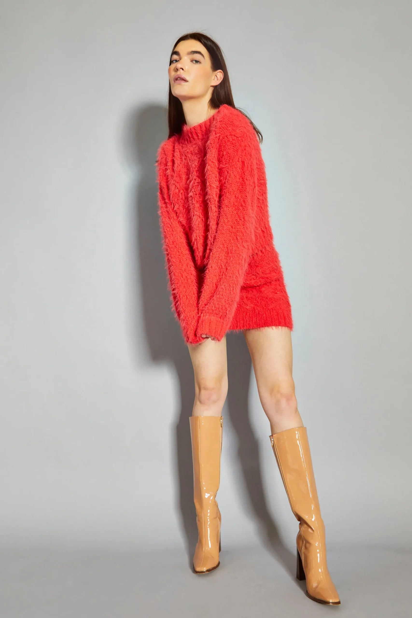 Glamorous Co-ords|Knitted Co-ords|Coral Red Knitted Mini Skirt -