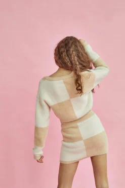 Glamorous Cardigans|Cream Beige Intarsia V-Neck Cardigan -