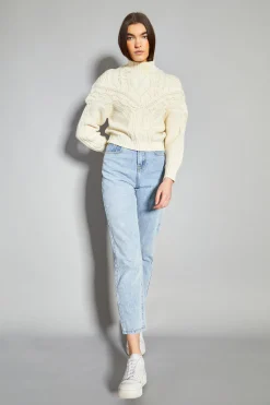Glamorous Jumpers|Cream High Neck Cable Knit Jumper -