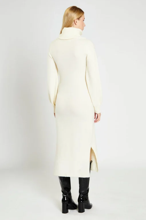 Glamorous Workwear|Day Dresses|Cream Knitted High Neck Midi Dress -