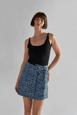 Glamorous Mini Skirts|Dusty Blue Mini Floral Belted Mini Skirt -
