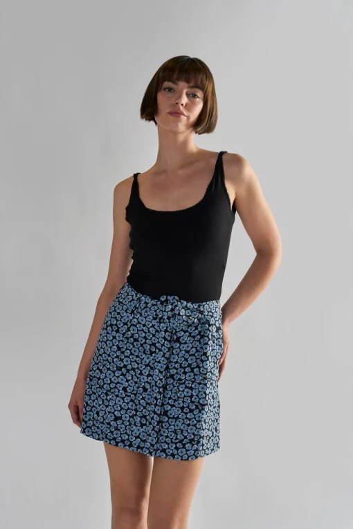 Glamorous Mini Skirts|Dusty Blue Mini Floral Belted Mini Skirt -