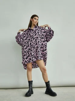 Glamorous Go To Partywear|Day Dresses|Dusty Lilac Sketch Animal Print Shirt Dress -