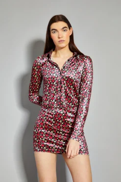 Glamorous Blouses & Shirts|Floral Print Velvet Button Front Shirt -