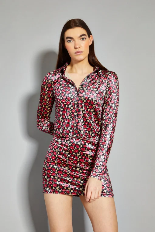 Glamorous Blouses & Shirts|Floral Print Velvet Button Front Shirt -