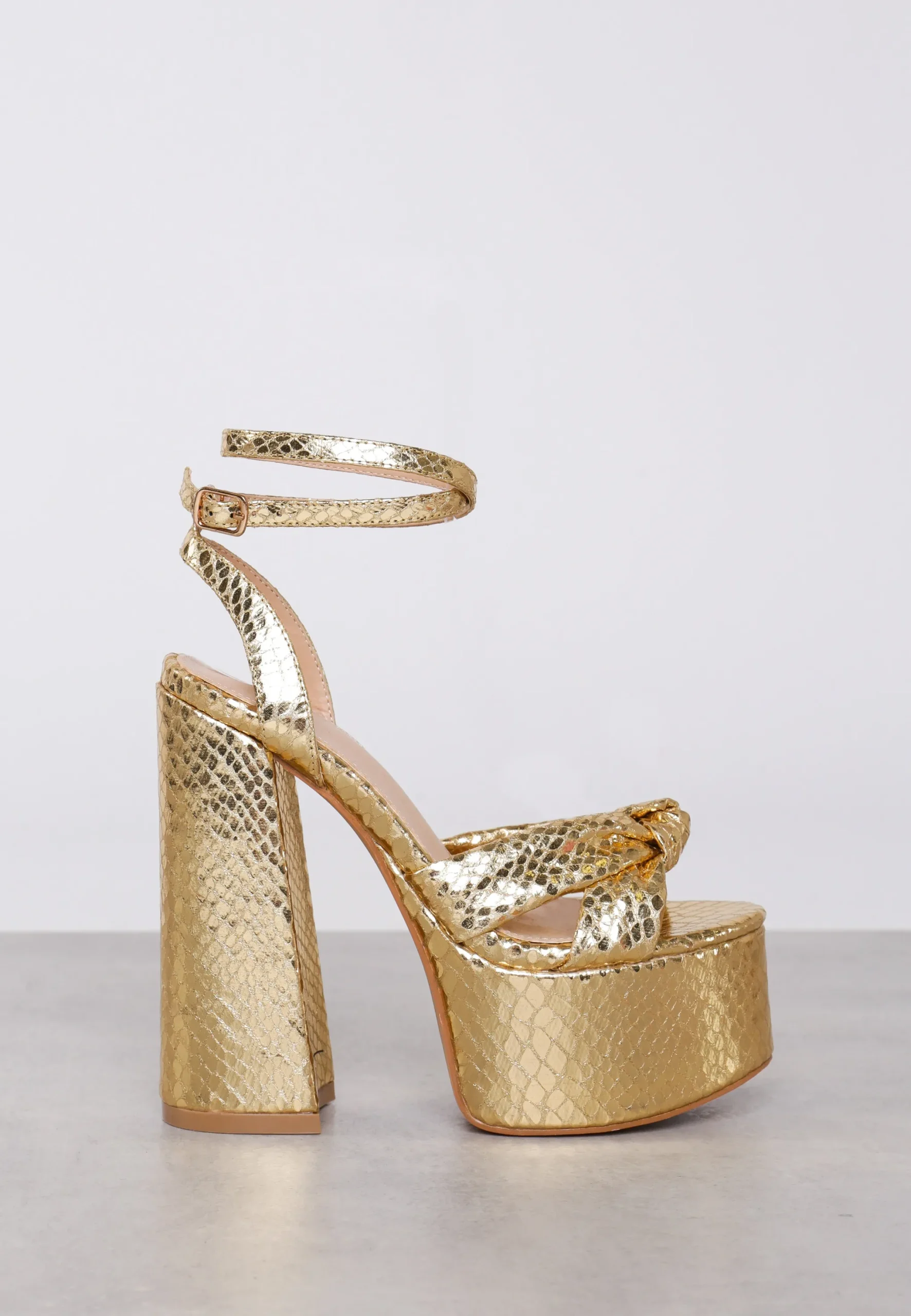 Glamorous Prom|Best Dressed Guest|Gold Metallic Croc Platform Heels -