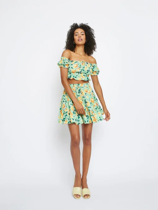 Glamorous Going Out Tops|Green Floral off the shoulder Crop Top -