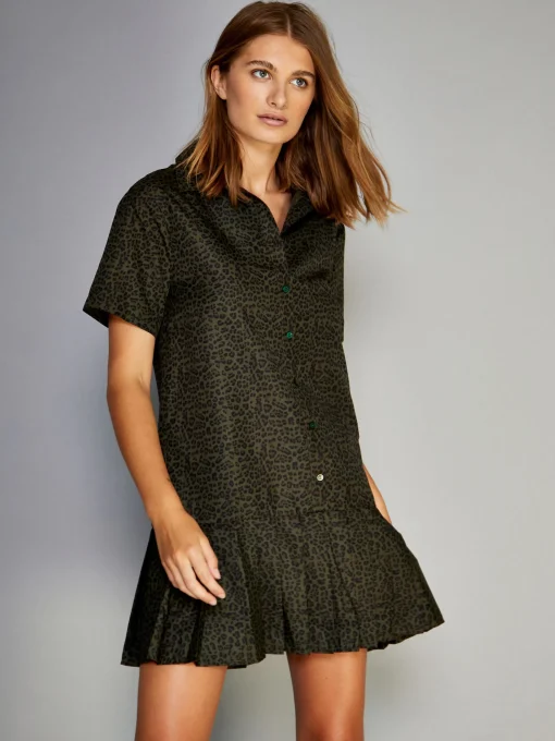 Glamorous Mini Dresses|Mini Dresses|Green Mini Leopard Shift Mini Dress -