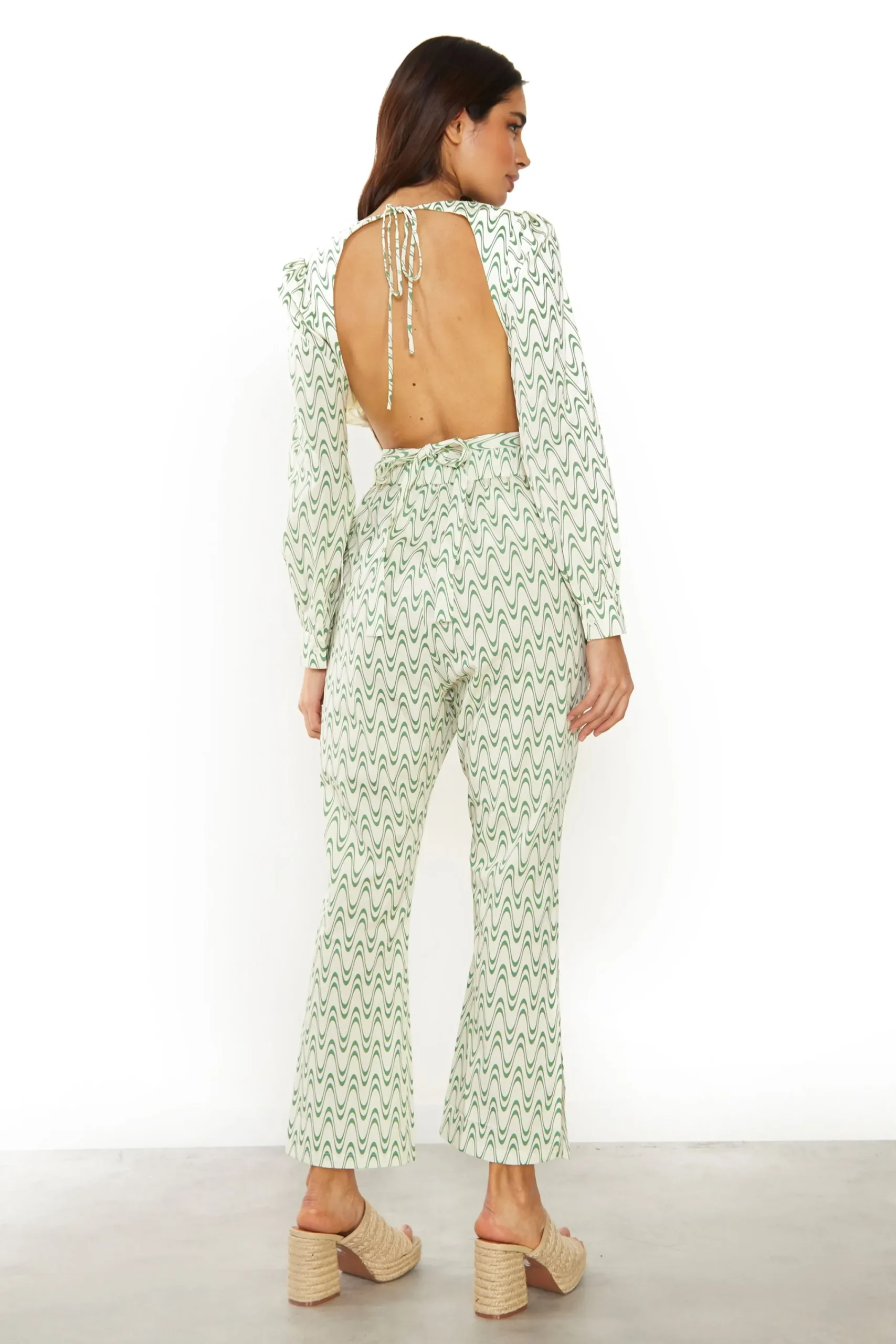 Glamorous Jet Setter|Co-ords|Green Retro Wave High Waisted 3/4 Length Trousers -