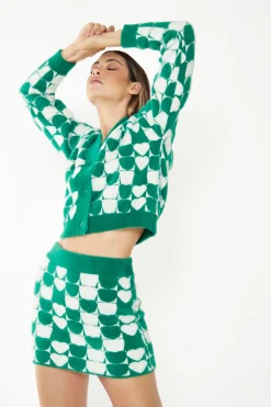 Glamorous Cardigans|Green White Heart Crop Cardigan -