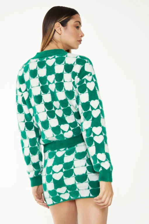 Glamorous Cardigans|Green White Heart Crop Cardigan -