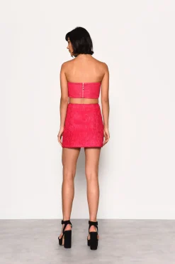 Glamorous Go To Partywear|Chic Escapes|Hot Pink Textured Bandeau Crop Top -