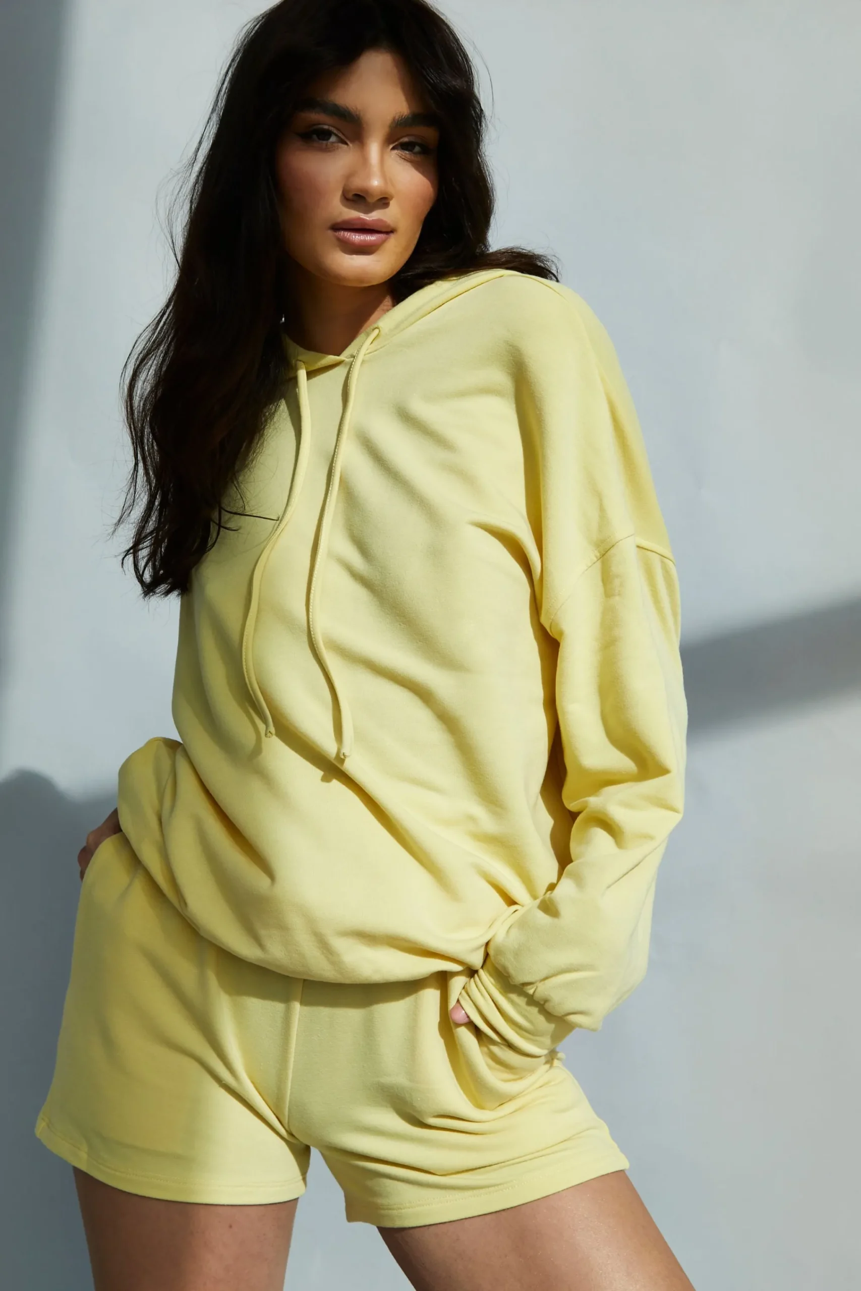 Glamorous Woven Shorts|Lemon Yellow High Waisted Loungewear Shorts -