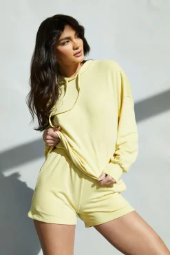 Glamorous Woven Shorts|Lemon Yellow High Waisted Loungewear Shorts -