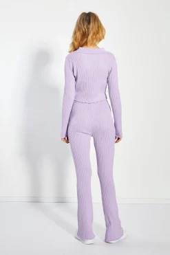 Glamorous Jet Setter|Co-ords|Lilac Marl Rib High Waisted Trousers -