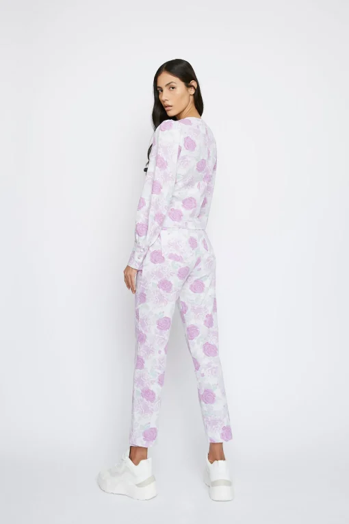 Glamorous Blouses & Shirts|Lilac Roses Button Front Long Sleeve Blouse -