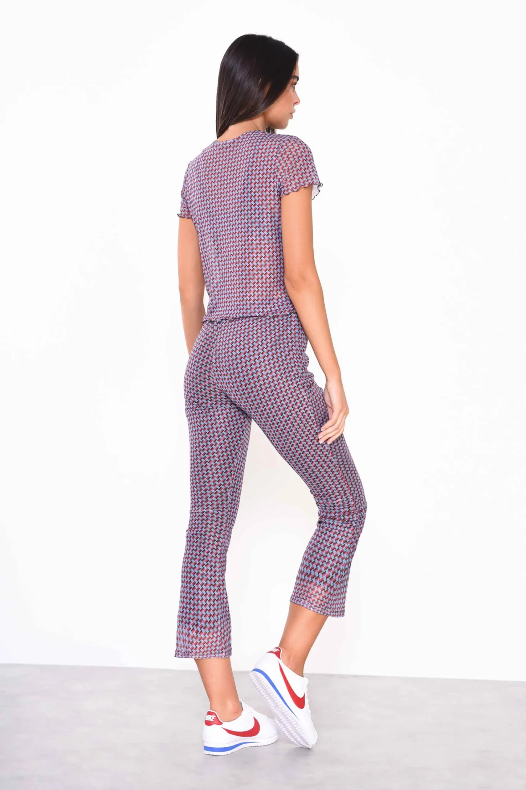 Glamorous Flares|Mini Geo Mesh Cropped Flared Trousers -
