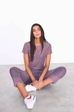 Glamorous Flares|Mini Geo Mesh Cropped Flared Trousers -