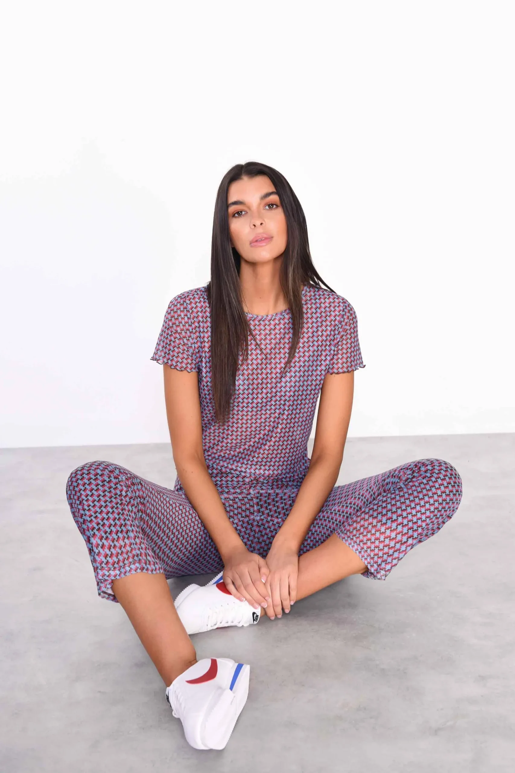 Glamorous Flares|Mini Geo Mesh Cropped Flared Trousers -