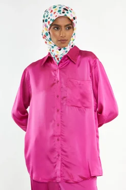Glamorous Blouses & Shirts|Modest Fuchsia Button Front Shirt -