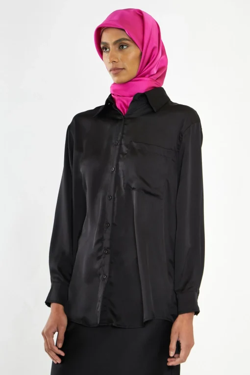 Glamorous Headscarves|Co-ords|Modesty Black Button Front Shirt -