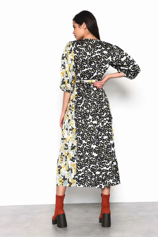 Glamorous Wrap Dressses|Midi & Midaxi Dresses|Mono Mustard Floral Wrap Front Tiered Midaxi Dress -