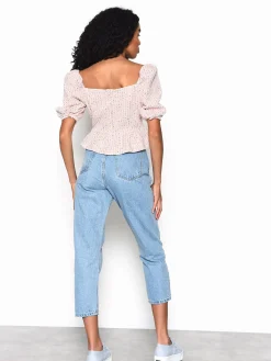 Glamorous Blouses & Shirts|Multi Tweed Peplum Puff Sleeve Blouse -