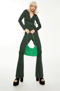 Glamorous Go To Partywear|Navy Green Daisy Geo Long Sleeve Wrap Top -