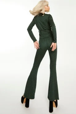 Glamorous Go To Partywear|Flares|Navy Green Daisy Geo Flared Trousers -