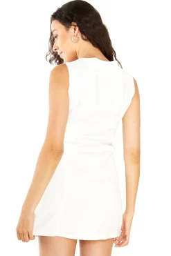 Glamorous Mini Dresses|Mini Dresses|Off White Flower Detail Button Up Mini Dress -