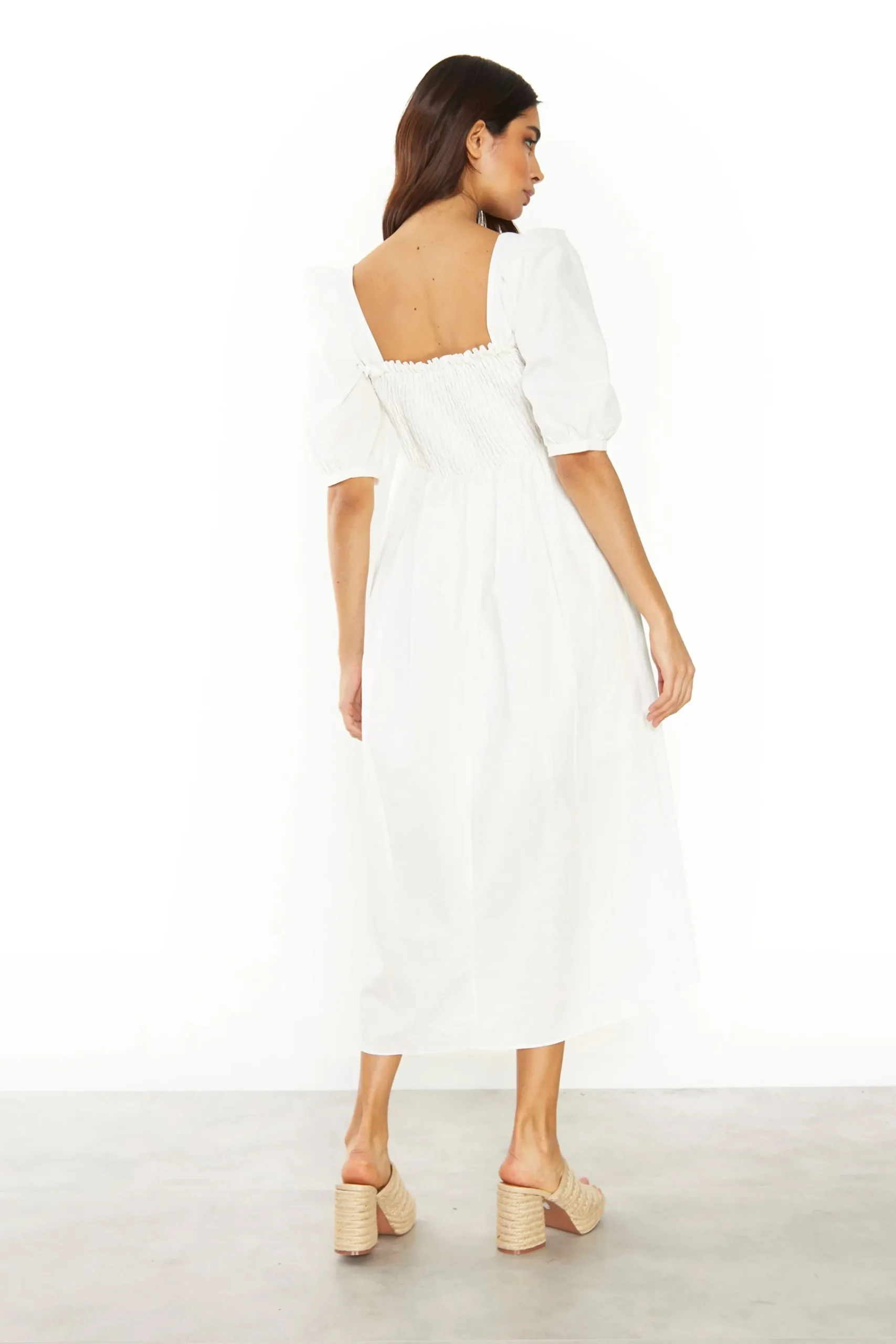 Glamorous Day Dresses|Midi & Midaxi Dresses|Off White Square Neck Short Sleeve Midi Dress -