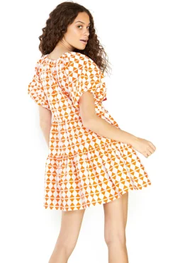 Glamorous Mini Dresses|Mini Dresses|Orange Diamond Geo V- Neck Shift Mini Dress -