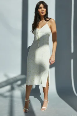 Glamorous Midi & Midaxi Dresses|Midi & Midaxi Dresses|Pale Daisy V-Neck Tie Front Midi Dress -