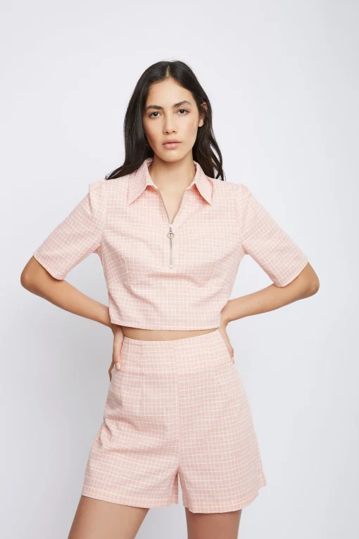 Glamorous Woven Shorts|Peach Grid Shorts -